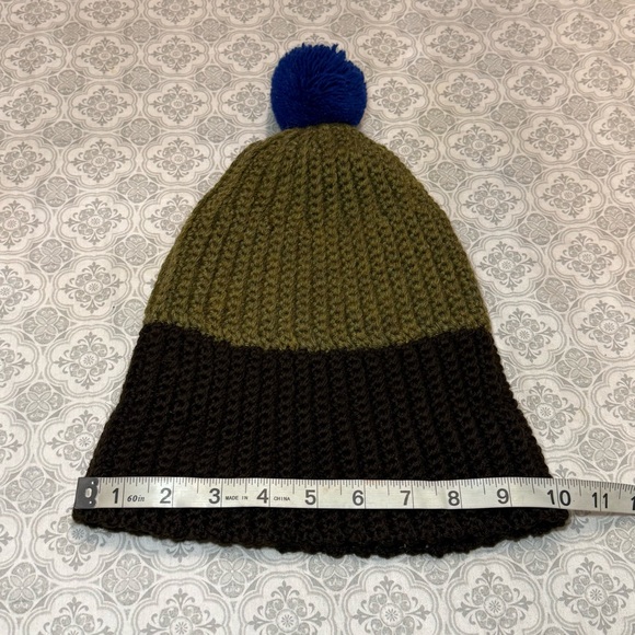 Yves Saint Laurent Olive and Brown Beanie with Blue Pom - Picture 11 of 12